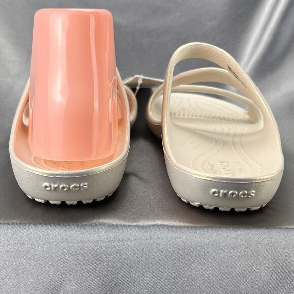 Crocs Kadee II Shimmer Sandals Women's 8 Beige Strappy Slides 211713-160 NEW - Picture 13 of 17